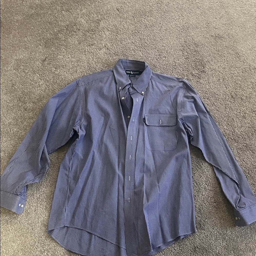 Ralph Lauren Yarmouth Shirt 16 34/35 Navy Micro Check 100% Cotton Button Down